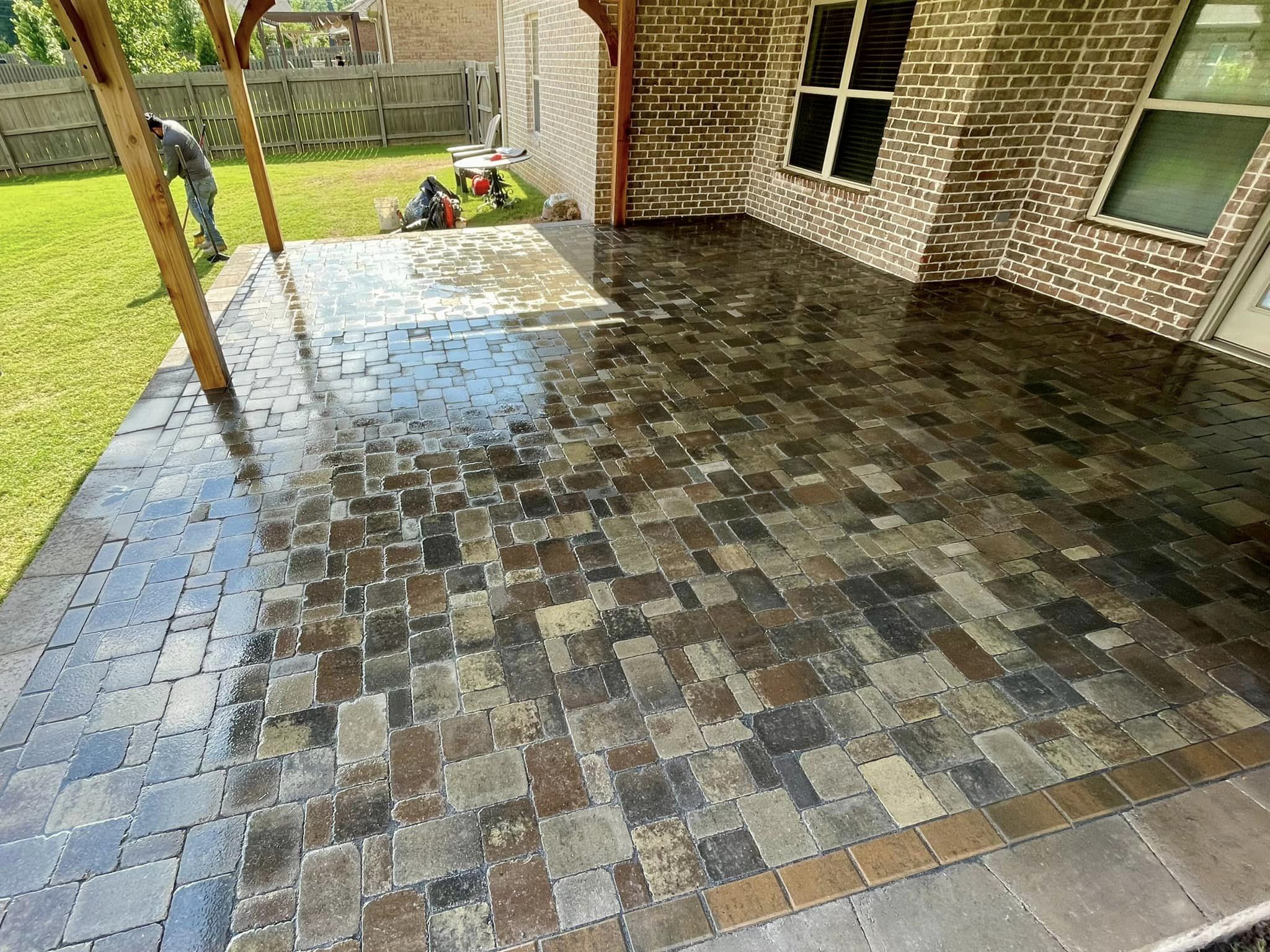 Patio brick install by Greenscapes Outdoor Living in North Alabama