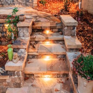 Stone patio paver staircase by Greenscapes Outdoor Living in Huntsville, AL